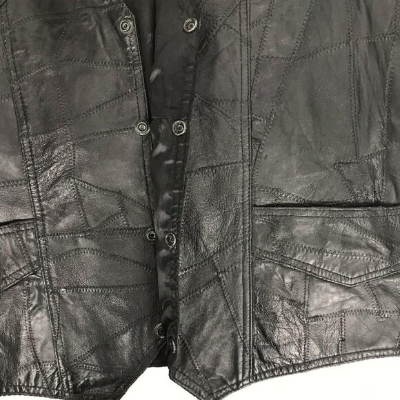 Vtg LC Leather Club Black Leather Vest Snap Front Western Motorcycle Biker Sz 54 - Picture 4 of 11